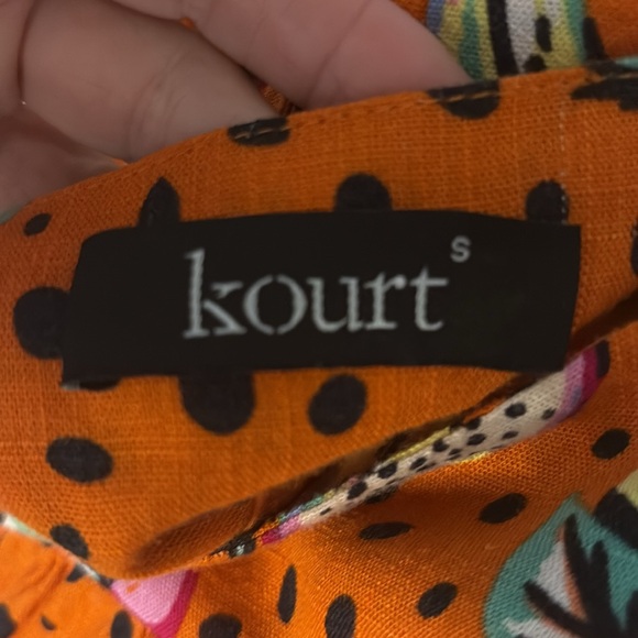 ANTHROPOLOGIE KOURT Burnt Orange Fruit & Dot Print Babydoll Dress! Rayon Linen! - Picture 13 of 16